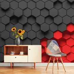 dynamic mural black and red 3d wallpaper geometric wallpaper