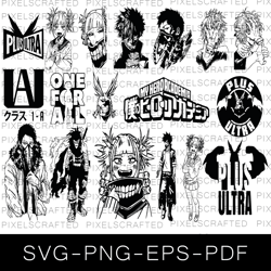 my hero academia svg bundle, my hero academia png, my hero academia cut file, clipart, anime svg, anime clipart