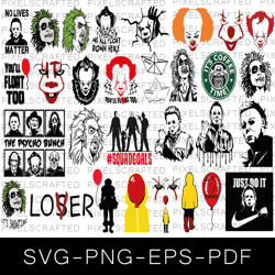 horror movie svg bundle, halloween cut file, michael myers svg, freddy kreuger clipart, jason svg