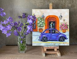 cityscape painting oil painting small painting purple car painting mexican painting mexican trip painting wall decor