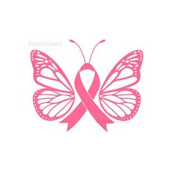 pink ribbon butterfly svg, breast cancer awareness, fight cancer