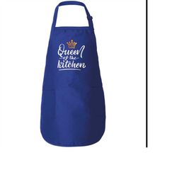 queen of the kitchen apron, cotton kitchen apron with pockets, new home gift, grandma apron,cute kitchen apron for wife,