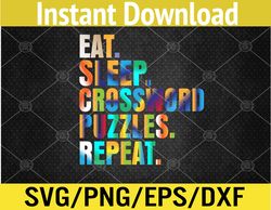 eat sleep crossword puzzles repeat funny tie-dye svg, eps, png, dxf, digital download