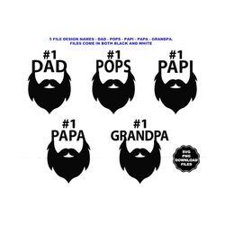 Dad Beard SVG, 1 Dad, Papi, Papa, Pops, Grandpa Beards, Dad Beard T-shirt, Mustache, Dad T-Shirt, Cricut Sublimation Sil