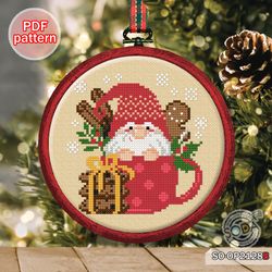 cross stitch pattern so-op2128b 'santa is coming' christmas  pdf santa soda stitch ginger bread snowflake hoop ornament