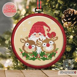 cross stitch pattern so-op2128c 'santa is coming' christmas  pdf santa soda stitch deer rudolph snowflake hoop ornament