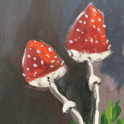 abstract mushrooms, acrylic painting on cardboard 21.5x31 red and black