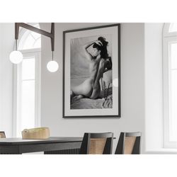 bettie page poster photo print, black and white, nude poster, bedroom wall art, vintage movie posters, sexy poster, old