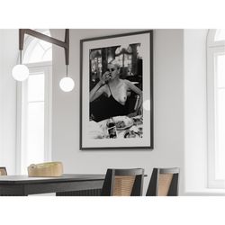 helmut newton nude photography print, vintage black and white poster, nude poster, woman drinking wine, sexy bedroom dec