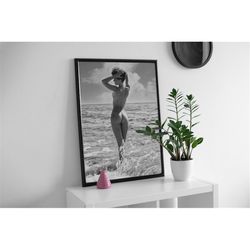 vintage nudist photo, black and white, nude at the beach, nude wall art, 1940's, erotic nude print, sexy, beach, nude, p