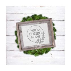 8x10 horizontal wood frame mock up, farmhouse, jpg, wood sign, rustic, wreath, christmas, white, mockup, mockups, mock u