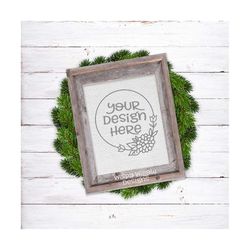 8x10 vertical wood frame mock up, farmhouse, jpg, wood sign, rustic, wreath, christmas, white wood, mockup, mockups, moc