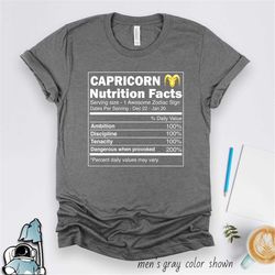 Capricorn Zodiac Nutrition Facts Shirt  Horoscope and Astrology Birthday Gift TShirt