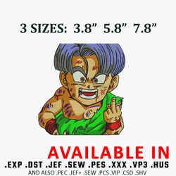 trunks finger embroidery design, embroidered shirt, dragonball embroidery, anime design, anime shirt, digital download