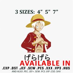 luffy white embroidery design, embroidered shirt, one piece embroidery, anime design, anime shirt, digital download