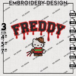 hello kitty in freddy krueger drop name embroidery files, horror movie, halloween embroidery, machine embroidery pattern