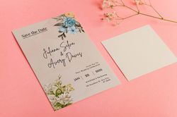 wedding invitation template set, minimalist wedding monogram, qr code rsvp, printable, editable wedding invites, templet