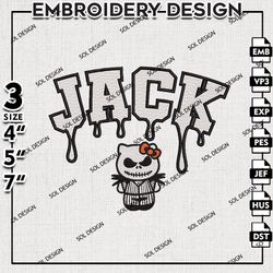 jack skellington drop name embroidery designs, halloween embroidery files, hello kitty machine embroidery pattern