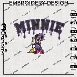 minnie witchy drop name embroidery designs, disney halloween, halloween embroidery files, machine embroidery designs