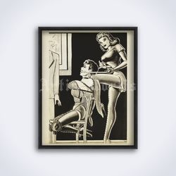 tied girl bondage vintage fetish comics illustration printable art print poster digital download