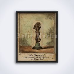 the mermaid human fish antique oddities and curiosities poster printable art print digital download