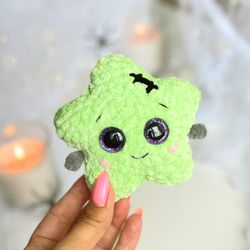 star crochet pattern, halloween amigurumi frankenstein plushie, cute kawaii halloween gifts