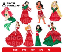 bundle layered svg, christmas princess svg, christmas svg, digital download, clipart, png, svg, cricut, cut file