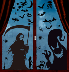 halloween horror black witch death static window stickers