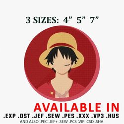 luffy circle embroidery design, embroidered shirt, one piece embroidery, anime design, anime shirt, digital download