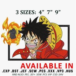 luffy fire punch embroidery design, one piece embroidery, anime design, anime shirt, embroidered shirt, digital download