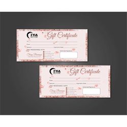 personalized zyia gift card, luxury zyia gift certificates, pink glitter zyia gift card template, printable busines card