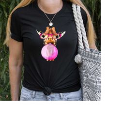 giraffe shirt,funny giraffe graphic tee,giraffe blowing bubble gum shirt,funny sarcastic tee,women's funny shirt,elegant