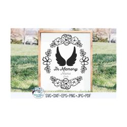 in memory angel wings svg, in memory with flower oval svg, in memory of sign svg, memorial svg, memorial angel wings svg