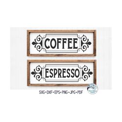 vintage coffee and espresso svgs, retro kitchen signs, pantry labels, horizontal farmhouse decor, coffee bar, vinyl deca