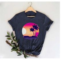 retro sunset rays wavy summer beach shirt, watch the sunset tank & tops, unisex beach vacation shirt, womens hawaii shir