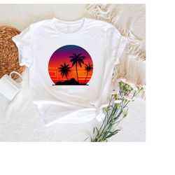 vintage palm tree shirt,retro colors beach vacation t-shirt,motivational shirts for women,hawaii beach sunset shirt,girl