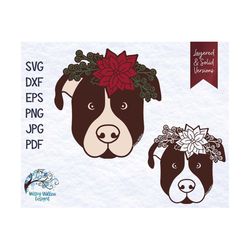 Christmas Dog SVG, Dog with Flowers, Winter Dog, Floral Pitbull, Sublimation, Floral Dogs SVG, Vinyl Decal File, Cute Do