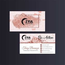 personalized zyia business card, luxury zyia business cards, pink glitter zyia active template, printable busines card,