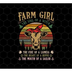 farm girl png, cute cow retro gift png, the soul of a witch png, vintage cow png, retro cow png, cow head lover printabl