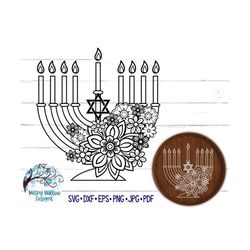 floral menorah svg, dxf, png, jpg, menorah with flowers, hanukkah svg, chanukah svg, jewish svg, menorahs, menorah vinyl