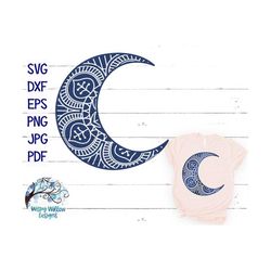 moon mandala svg moon zentangle svg, dxf, png, moon svg, crescent moon, moon shirt file, moon decal file, crescent moon