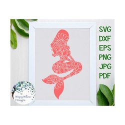 mermaid mandala svg for cricut vinyl decal file, summer beach mandala silhouette, nautical png, pretty mermaid digital d