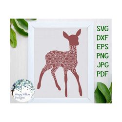 deer mandala svg, floral doe svg for cricut, mandala animal png, zentangle, vinyl decal cut file