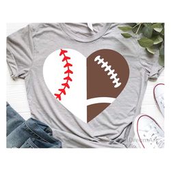 Football Heart Svg, Baseball Heart Svg, Half Baseball Heart Svg, Football Svg, Cheer Mom, Game Day Shirt Svg Files for C