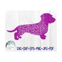 Wire Haired Dachshund Dog Mandala SVG for Cricut, Pet Silhouette, Animal Mandala, Floral Weiner Dog Vinyl Decal File Dow