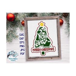 Merry Christmas Tree SVG, Christmas, SVG, DXF, png, Christmas Tree with Objects Svg, Christmas Mandala, Cut File, Winter