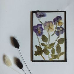 painting in glass, herbarium, herbarium in glass, wall panel, panel, painting, pansies