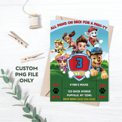 personalized file paw birthday invitation | paw-ty invitation | paws kids invite | patrol birthday | png file only