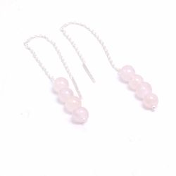 rose quartz 925 silver threader earrings, natural gemstone sterling silver women fringe earrings, handmade jewelry