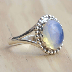 opalite ring, stone sterling silver ring, gemstone ring women, handmade crystal ring, white stone ring women gift